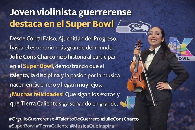 Joven violinista guerrerense destaca en el Super Bowl