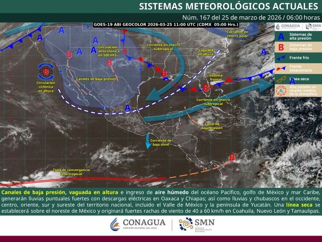 Lluvias fuertes en Oaxaca y Chiapas, calor y México